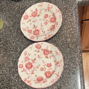 Classic Pink Rose Ceramic Dinner Plates (small)- Set of 2
